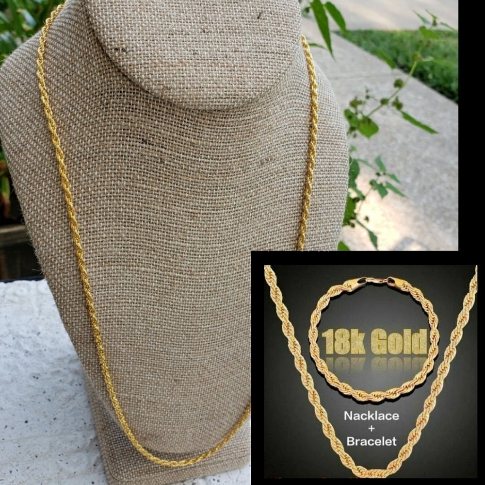 3MM Neckace Bracelet Set Gold Castlecore Gifts Unisex Mens Womens
